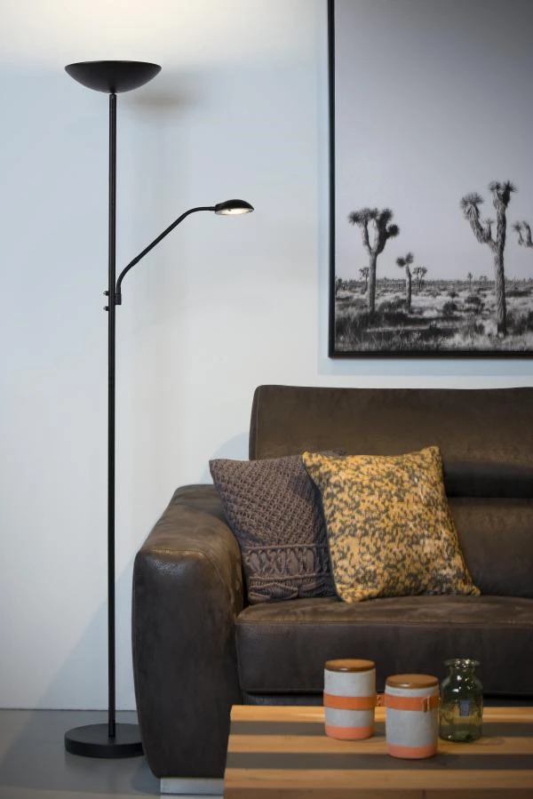 Lucide ZENITH - Stehlampe Mit Leselampe - LED Dim. - 3000K - Schwarz - Atmosphäre 1